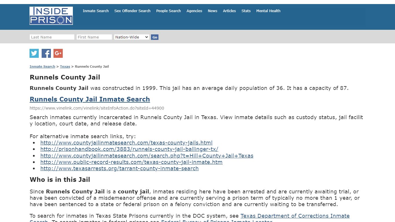 Runnels County Jail - Texas - Inmate Search - Inside Prison